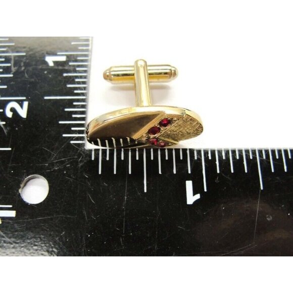Oval Vtg Cufflinks Gold Tone Red Stone Tux Wedding Formal IOB Shirt Accessory - Picture 3 of 5